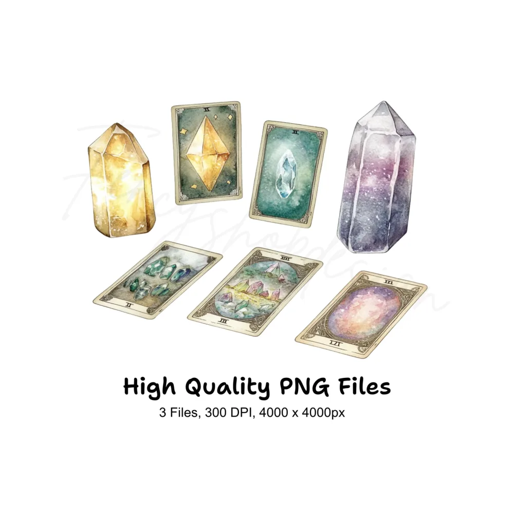 Enchanted Gemstone Tarot Card Graphics Clipart Bundle