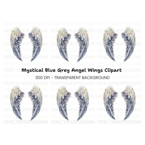 Grey Angel Wings Clipart Bundle