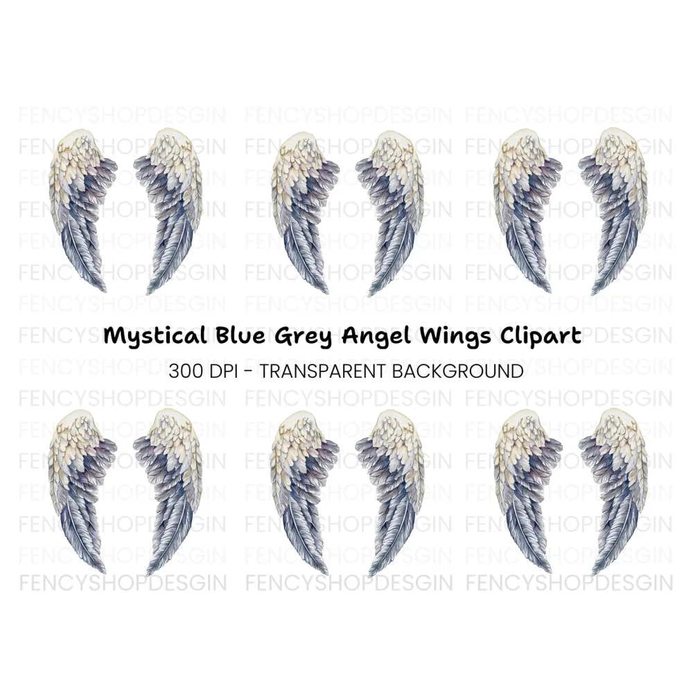 Grey Angel Wings Clipart Bundle