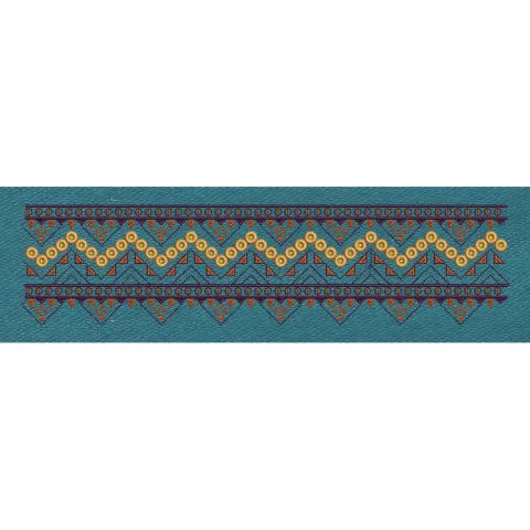 Teal Gold Circle Chevron Tribal Border Teal & Amber Gold Embroidery Design