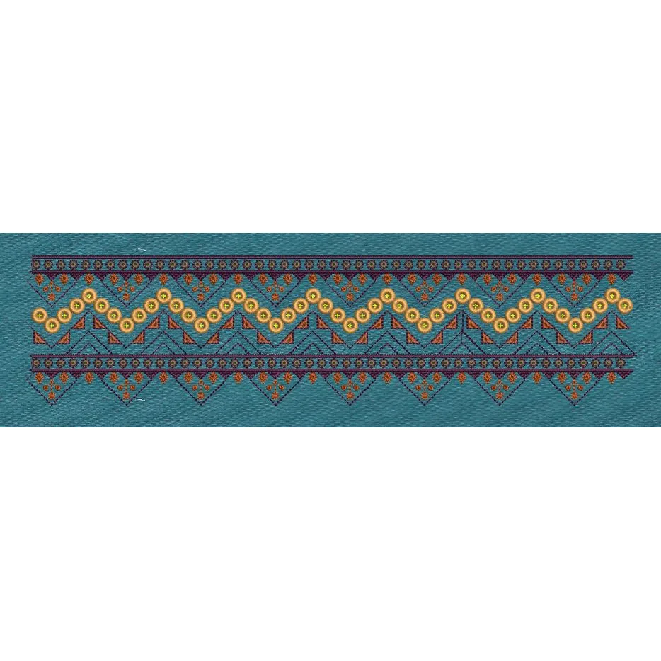 Teal Gold Circle Chevron Tribal Border Teal & Amber Gold Embroidery Design