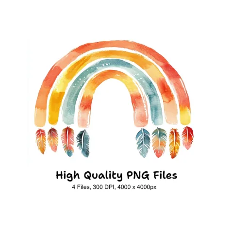 Boho Rainbow with Feathers Clipart Bundle