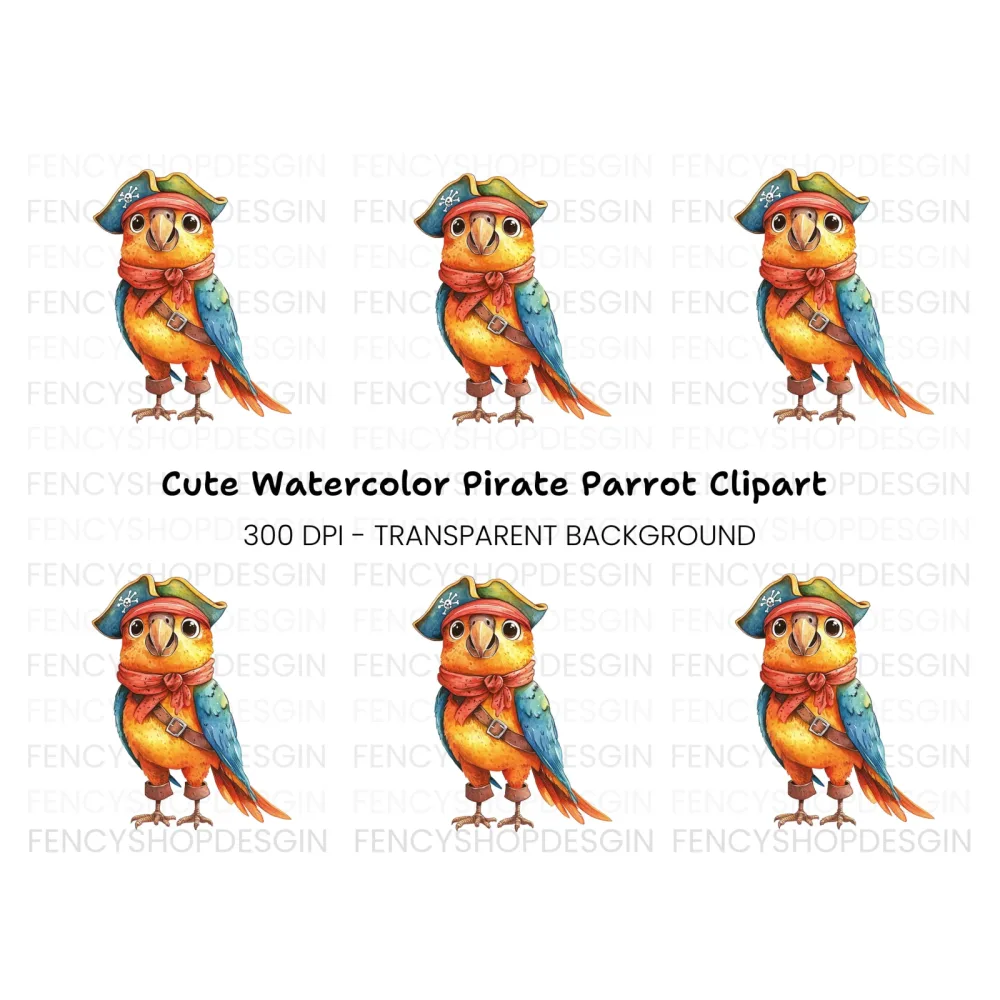 Cute Pirate Parrot Illustration Clipart Bundle