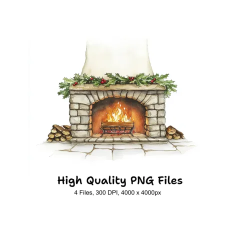 Cozy Christmas Fireplace Clipart Bundle