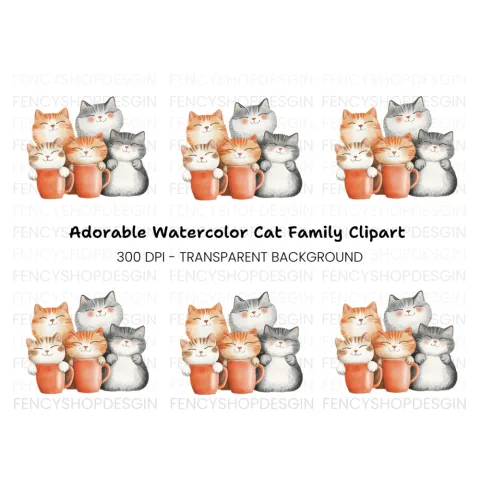 Happy Cats in Mugs Clipart Bundle