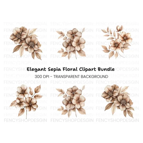 Vintage Brown Flower Clipart Bundle