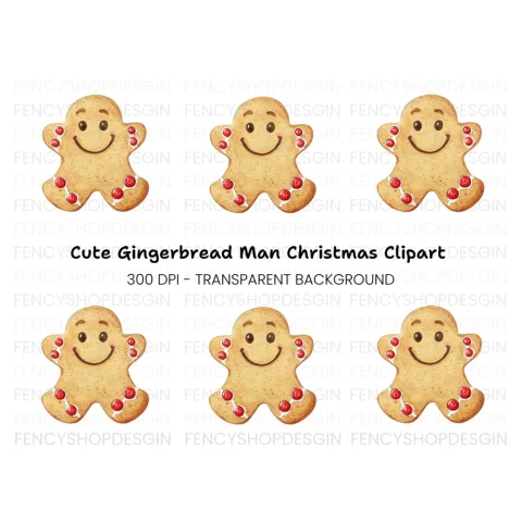 Smiling Gingerbread Man Clipart Bundle