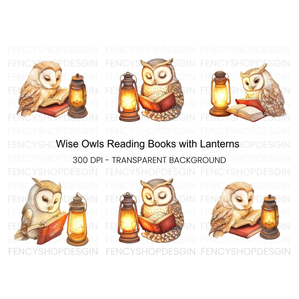 Wise Owls Reading Clipart Bundle