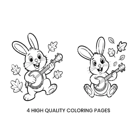 Cute Bunny Playing Banjo Coloring Books