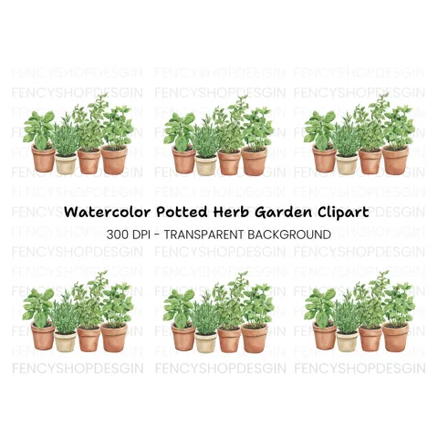 Potted Herb Garden Clipart Bundle