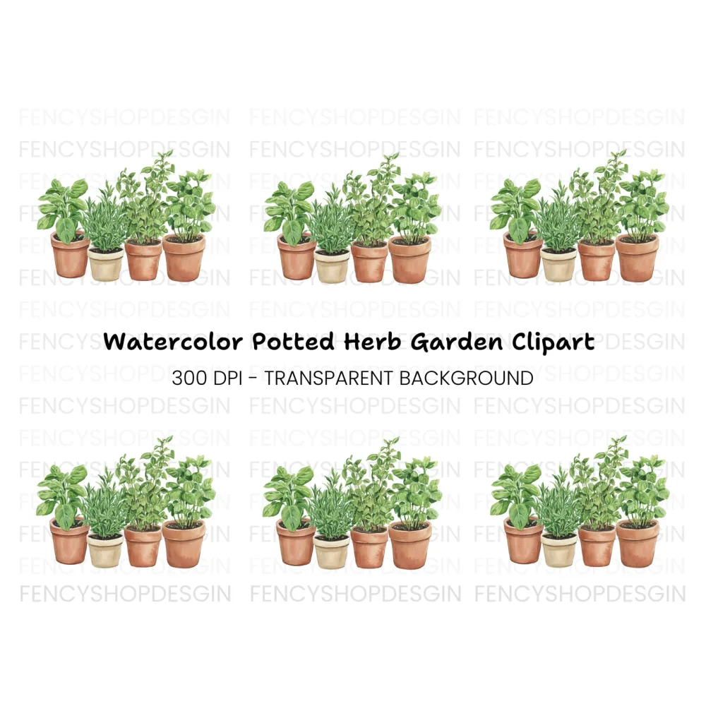 Potted Herb Garden Clipart Bundle