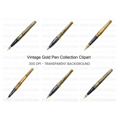 Elegant Vintage Fountain Pen Clipart Bundle
