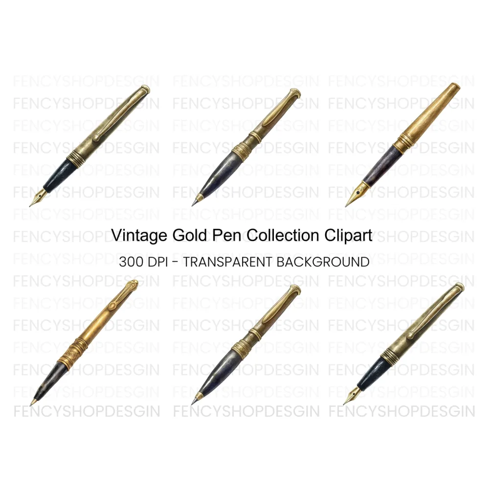 Elegant Vintage Fountain Pen Clipart Bundle