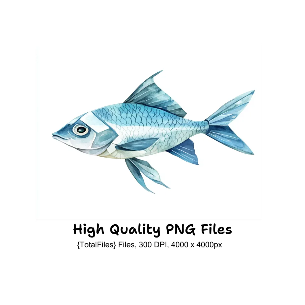 Geometric Blue Fish Clipart Bundle