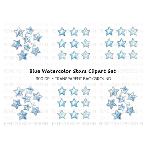 Sparkling Blue Star Gemstone Clipart Bundle