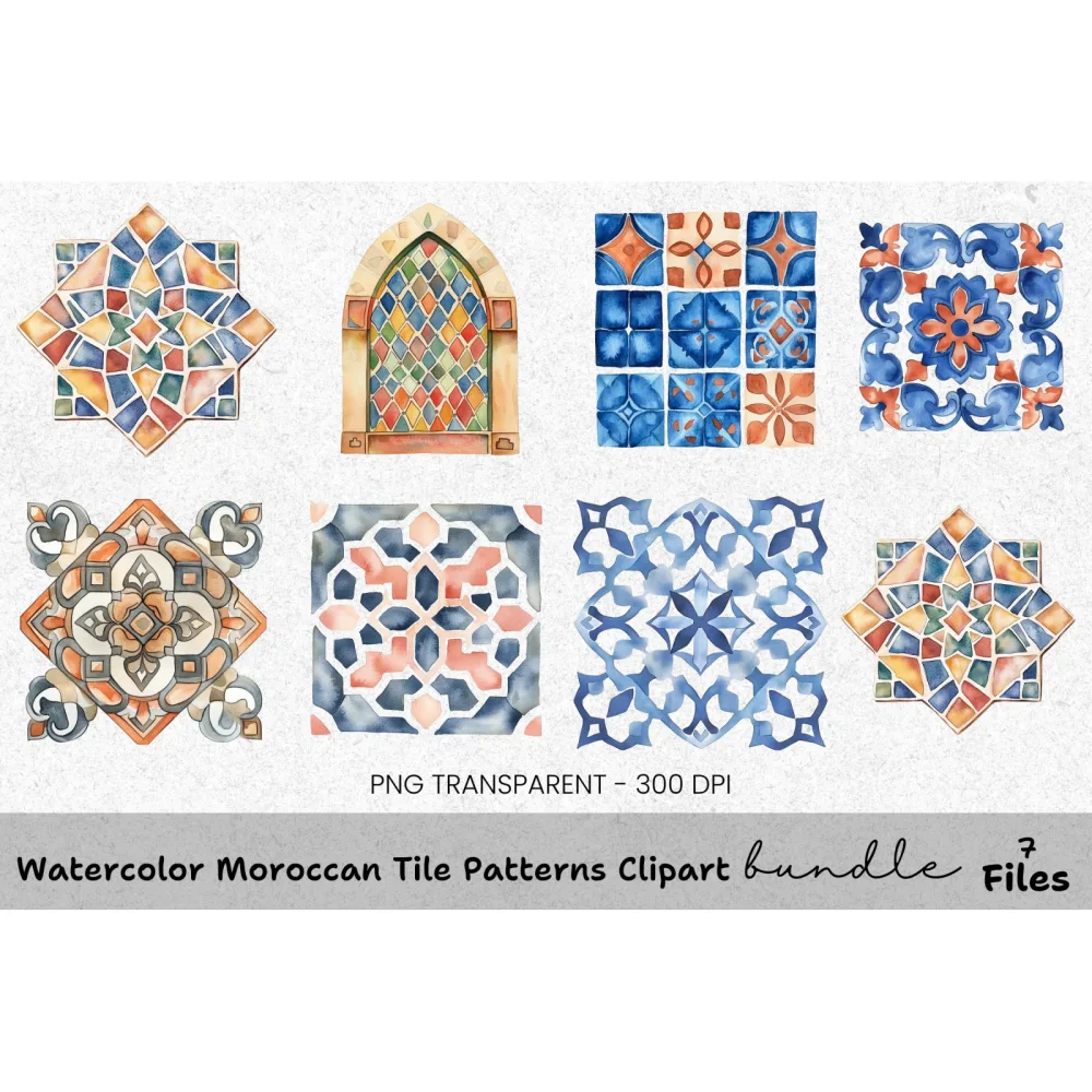 Moroccan Tile Patterns Clipart Bundle
