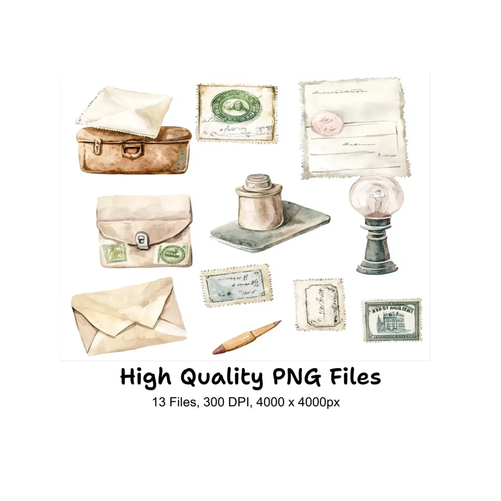 Old Mail Postage Stamp Clipart Bundle