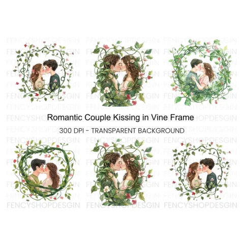 Romantic Couple Kissing Clipart Bundle