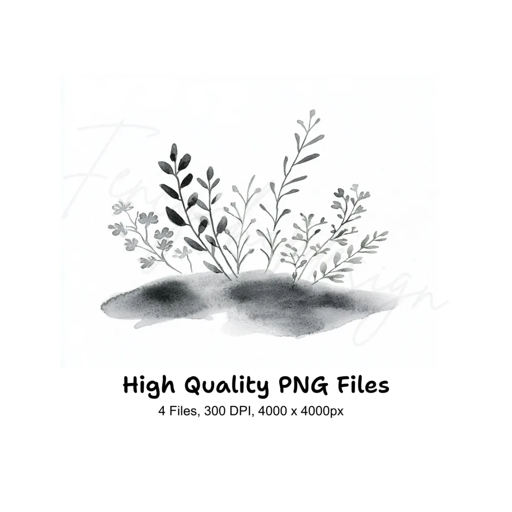Monochrome Foliage Stones Clipart Bundle
