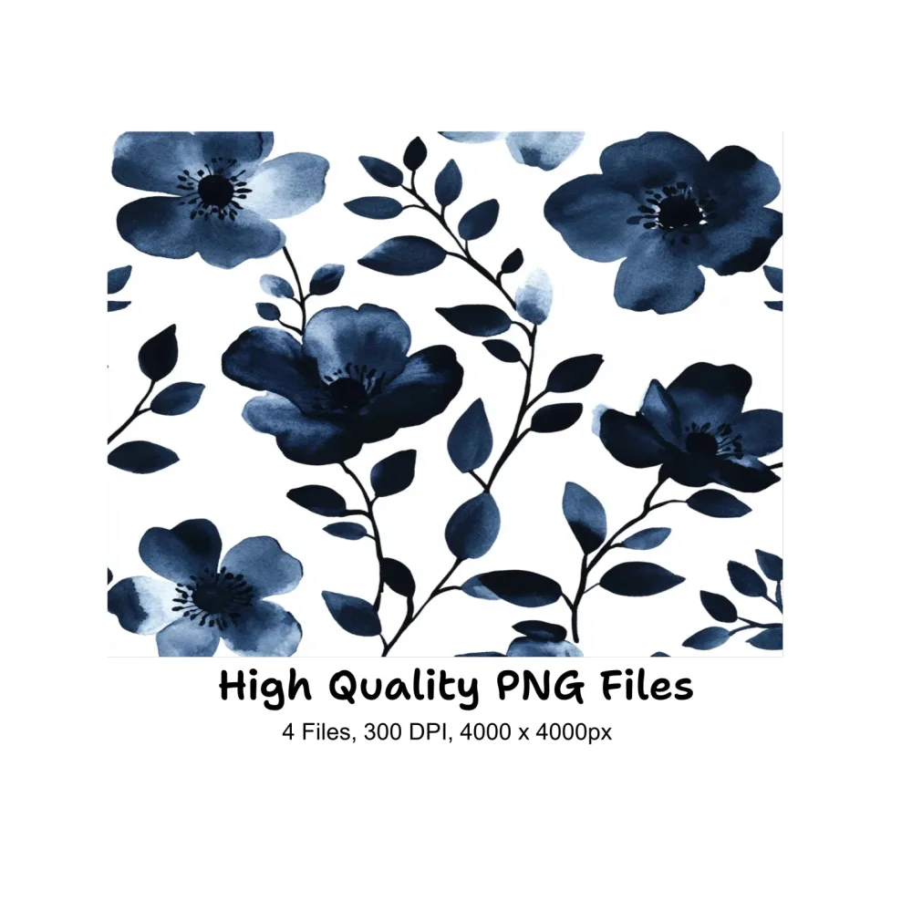 Blue Floral Seamless Pattern Clipart Bundle