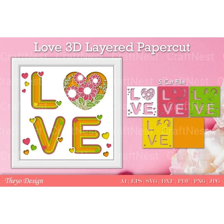 Love D Layered Papercut SVG Bundle