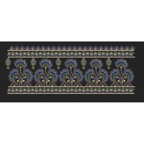Blue, Green, And Gold Ornate Endless Border Embroidery Design
