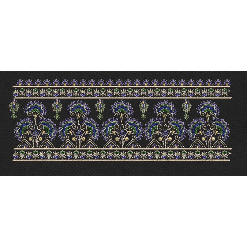 Blue, Green, And Gold Ornate Endless Border Embroidery Design