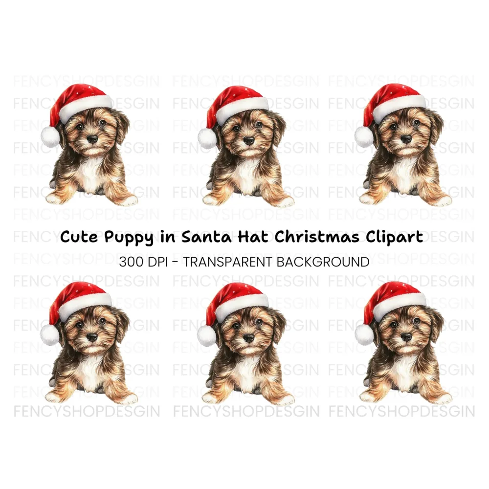 Festive Puppy with Santa Hat Clipart Bundle