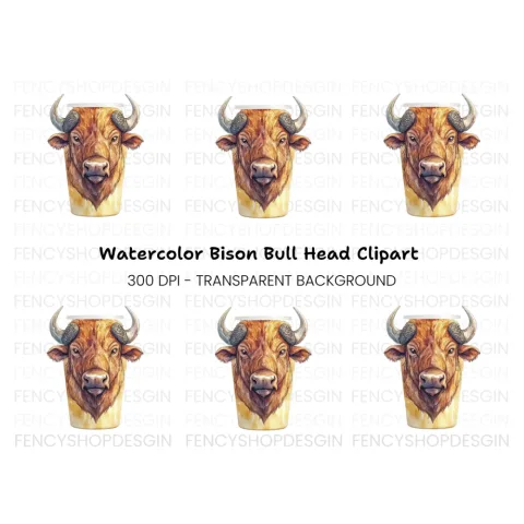 Bison Head Coffee Cup Clipart Bundle