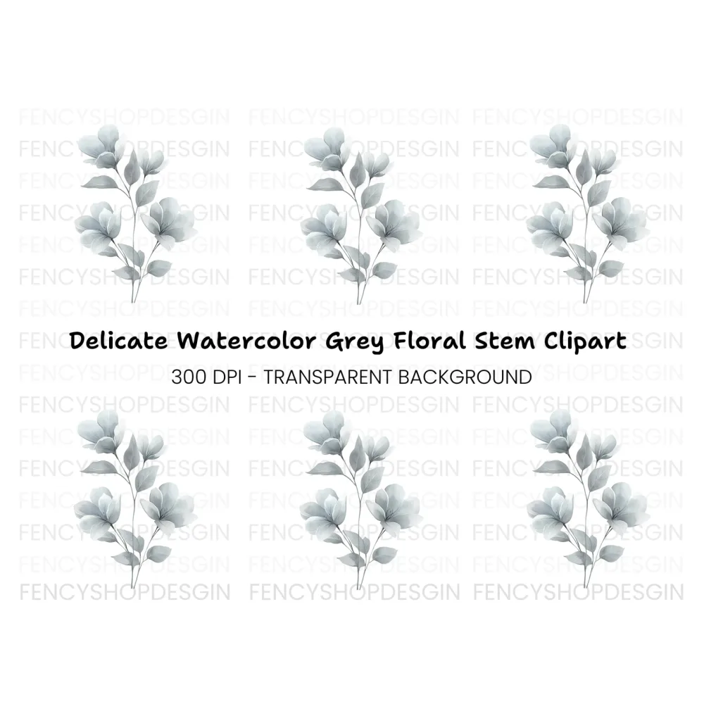 Elegant Gray Floral Clipart Bundle