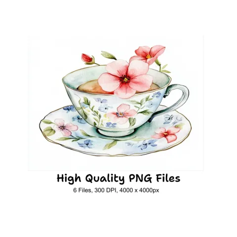 Elegant Floral Teacups Clipart Bundle