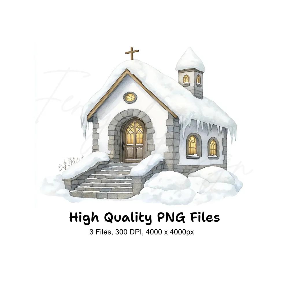 White Winter Chapels Clipart Bundle