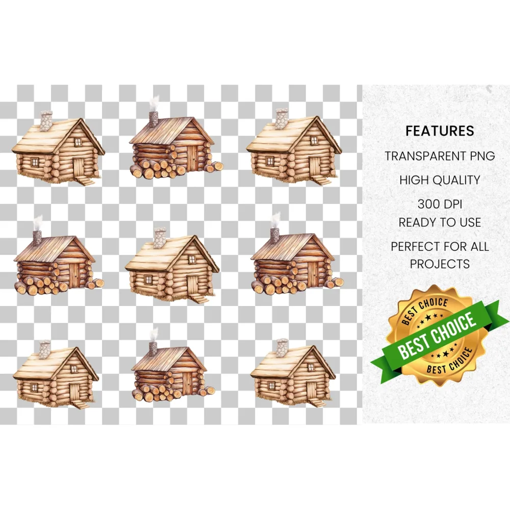 Rustic Log Cabin Clipart Bundle