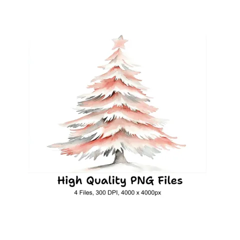 Pink Christmas Tree Clipart Bundle