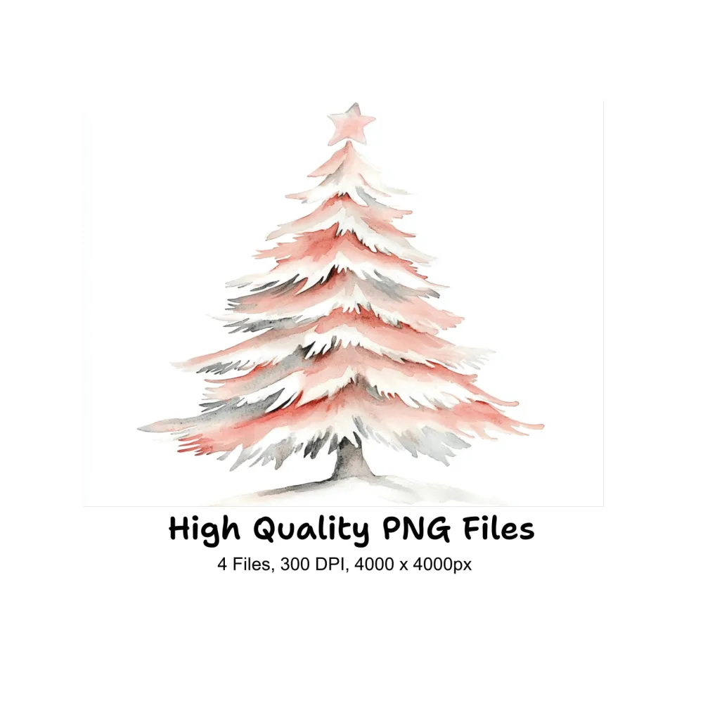 Pink Christmas Tree Clipart Bundle