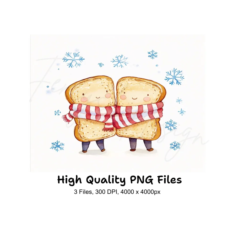 Cute Toast Friends Winter Clipart Bundle