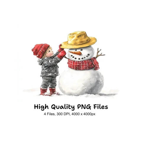 Children Building Snowman Clipart Bundle