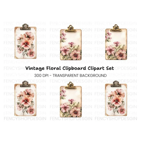 Floral Clipboard Clipart Bundle
