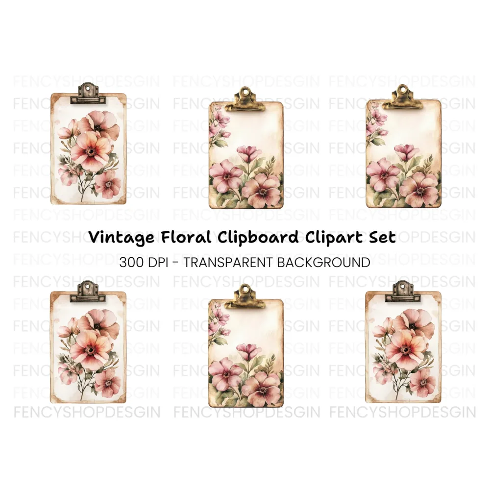 Floral Clipboard Clipart Bundle