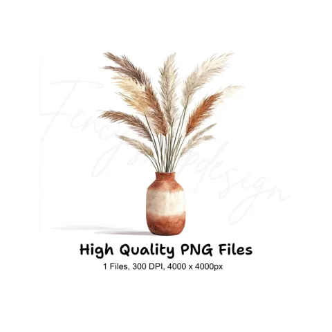 Boho Pampas Grass Vase Clipart Bundle