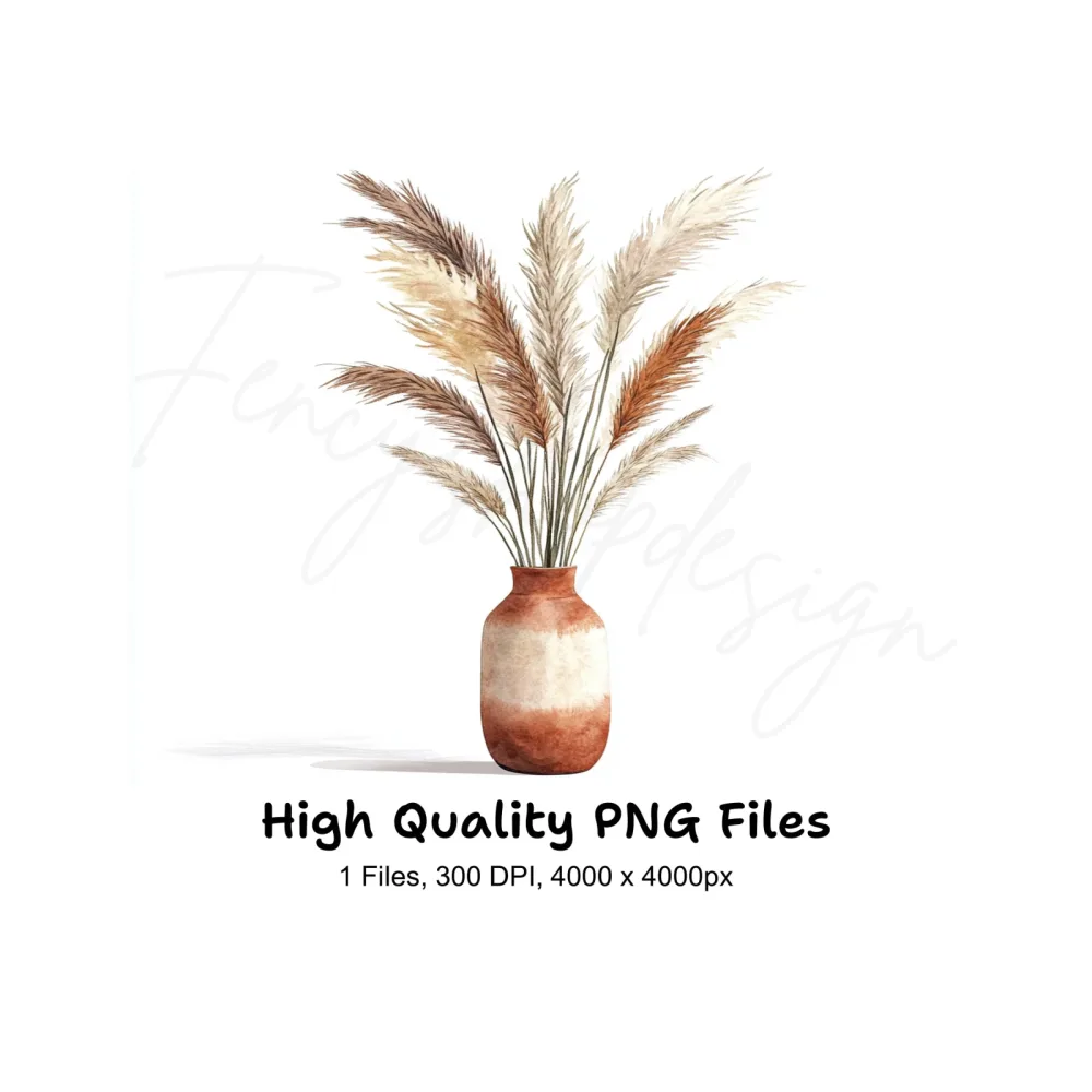 Boho Pampas Grass Vase Clipart Bundle