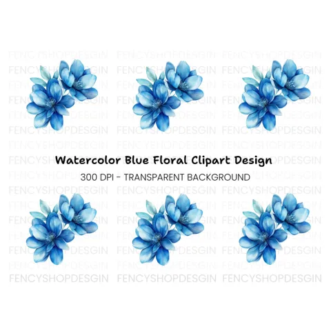Blue Magnolia Flowers Clipart Bundle