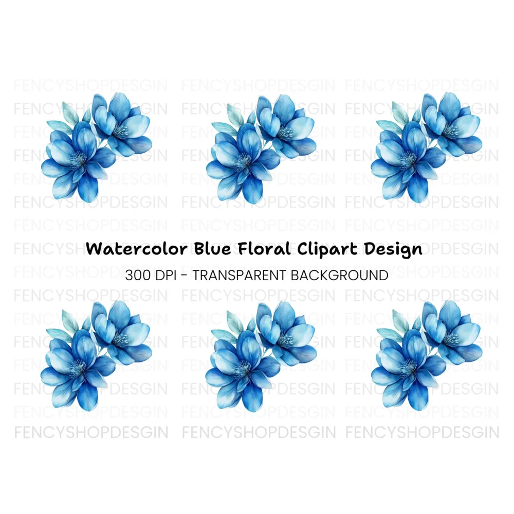 Blue Magnolia Flowers Clipart Bundle
