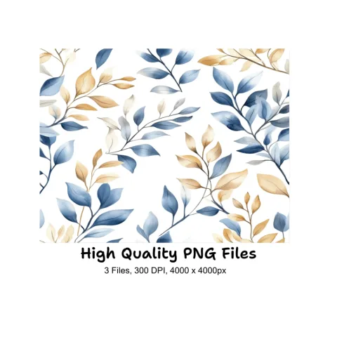 Seamless Blue Gold Floral Patterns Clipart Bundle