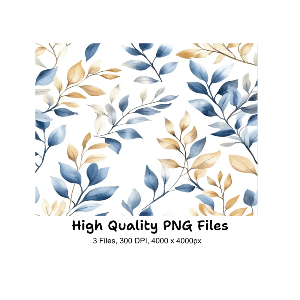 Seamless Blue Gold Floral Patterns Clipart Bundle