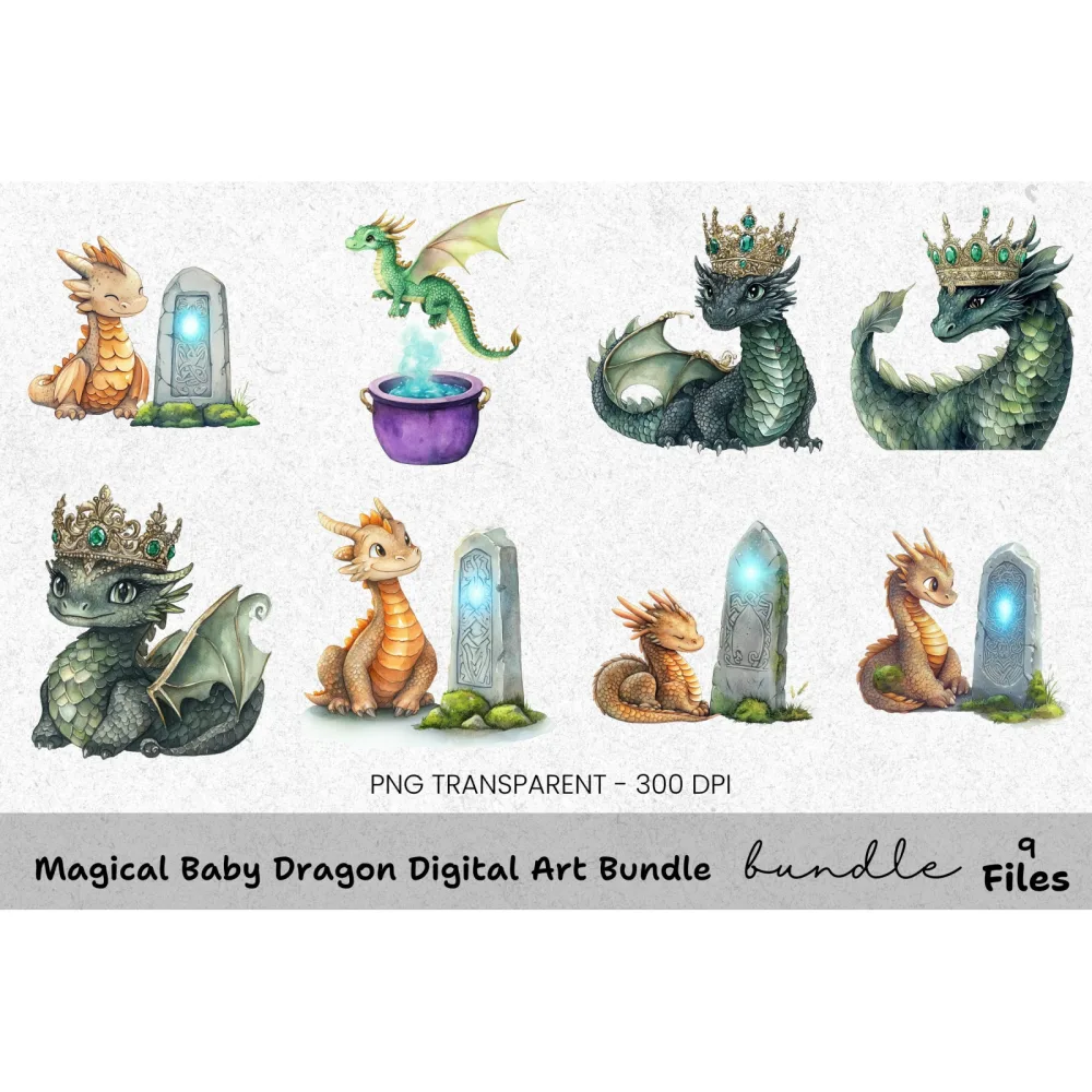 Magical Baby Dragon Clipart Bundle