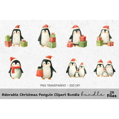 Adorable Christmas Penguin Family Clipart Bundle