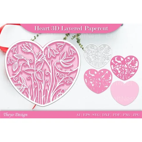 Heart D Layered Papercut SVG Bundle
