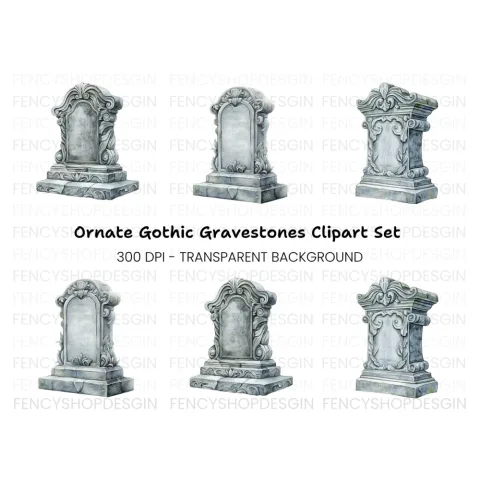 Ornate Gravestone Clipart Bundle