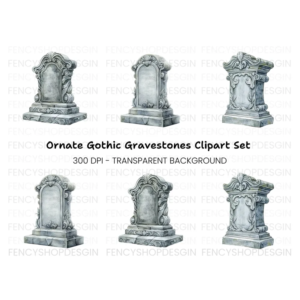 Ornate Gravestone Clipart Bundle
